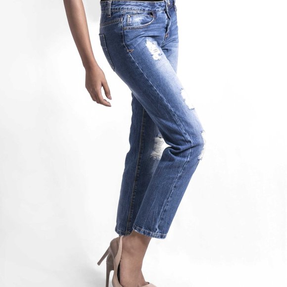 OLGYN Boyfriend Medium Blue Plus Size Denim Pant - Picture 3 of 5